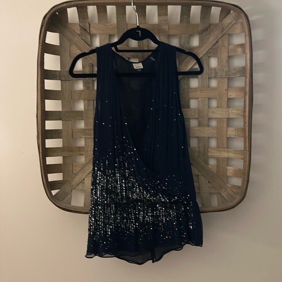 ecru Navy Blue Embellished Top - Picture 1 of 5